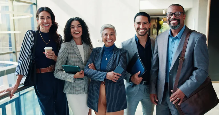Business, people and group with portrait in office building